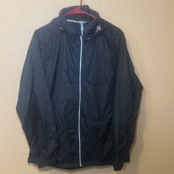 Black Windbreaker Jacket with Full Zip Athletic Design - Picture 1 of 3